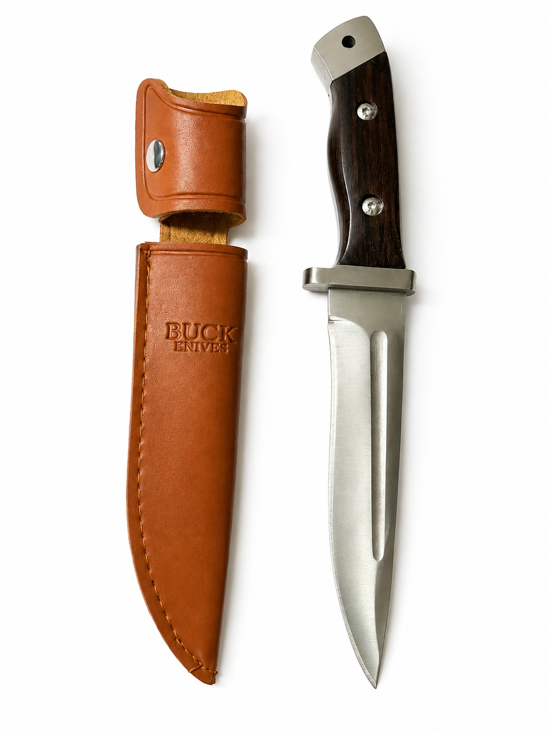 BUCK mahagóni outdoor kés bőr tokkal