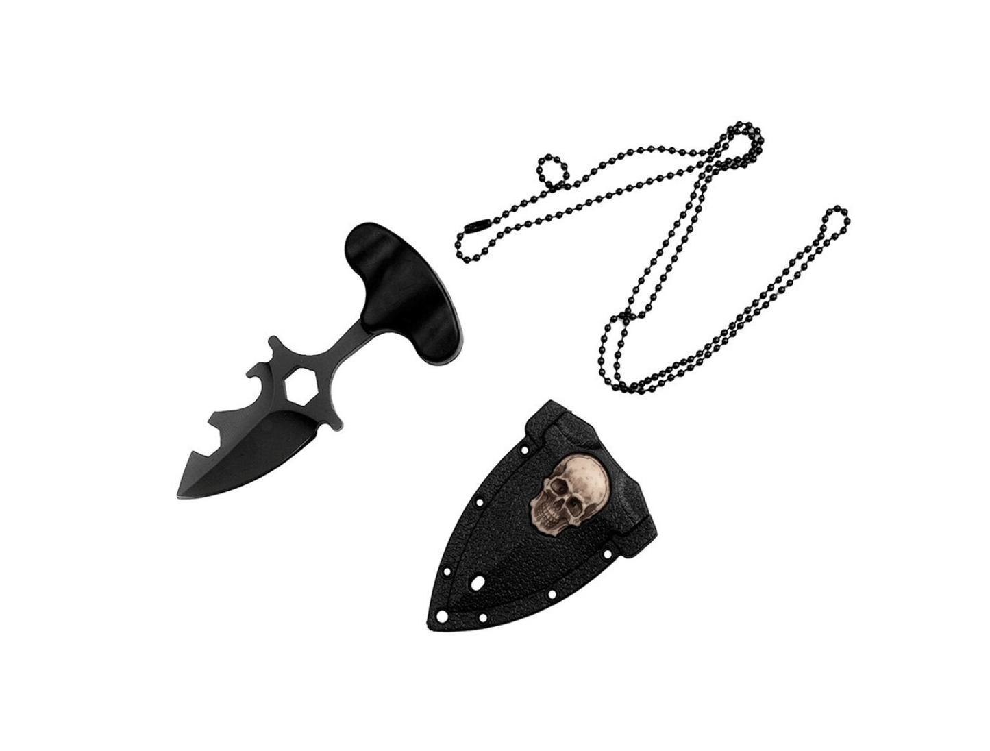 Halsmesser mit Scheide und Kette Schädel