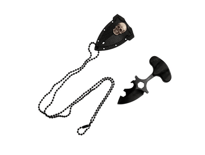 Halsmesser mit Scheide und Kette Schädel